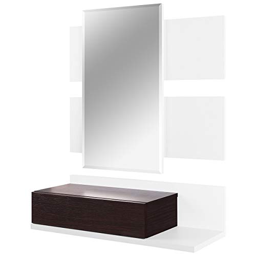 COMIFORT Recibidor Colgante - Mueble de Entrada con Cajón, Espejo y Estante de Estilo Nórdico y Moderno, Muy Resistente y Estable, de Color Blanco y Wengue
