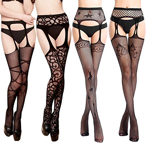 Comius 4 Pairs Medias Lencería Liguero Muslo Panti Medias, Medias Lencería Medias de Liga para Mujer (B)