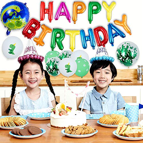 Comius 48 Piezas Decoración de Fiesta de Dinosaurio, 3D Globos de Dinosaurio, Happy Birthday Banner, Globos de Colores para Niños Chicas Selva Jurásico Cumpleaños Fiesta