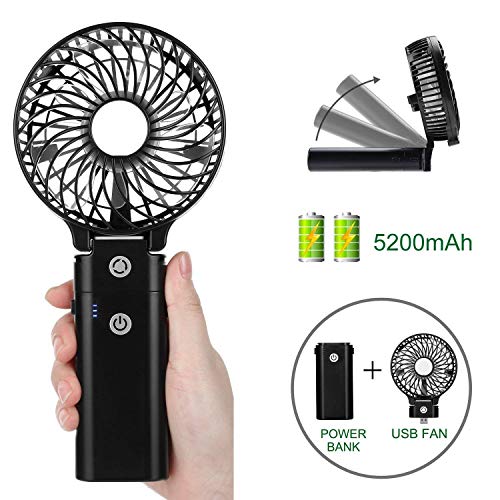 COMLIFE Mini Ventilador USB de Mano Portátil Plegable de Sobremesa con 5200mAh Batería Recargable para Oficina, Hogar, Viajes, Ejercicio al Aire libre, etc.