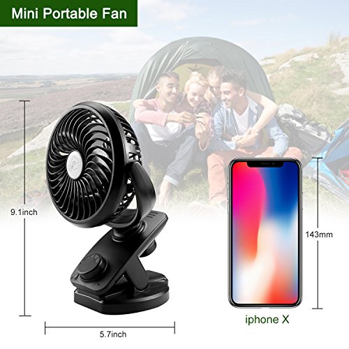 COMLIFE Ventilador de Escritorio con Clip USB y Batería Recargable de 5000mAh Giratorio Automático Mini Ventilador de Mesa Portátil para Cochecito, Oficina, Hogar, Gimnasio, Viaje,etc