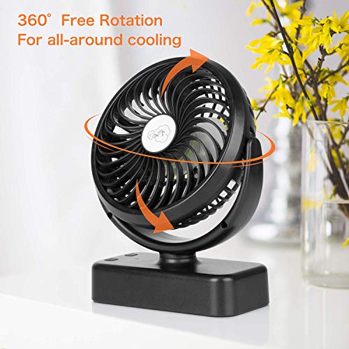COMLIFE Ventilador de Escritorio Portátil con Luces LED para Camping con Batería Recargable 4400mAh 3 Velocidades Rotación de 360 ° Mini Fan Personal para el Hogar, Exterior, Oficina, Camping