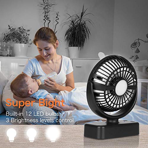 COMLIFE Ventilador de Escritorio Portátil con Luces LED para Camping con Batería Recargable 4400mAh 3 Velocidades Rotación de 360 ° Mini Fan Personal para el Hogar, Exterior, Oficina, Camping
