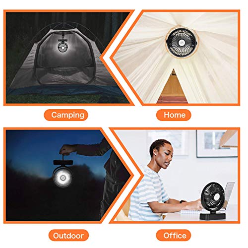 COMLIFE Ventilador de Escritorio Portátil con Luces LED para Camping con Batería Recargable 4400mAh 3 Velocidades Rotación de 360 ° Mini Fan Personal para el Hogar, Exterior, Oficina, Camping