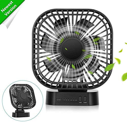 COMLIFE Ventilador USB de Mesa Escritorio Temporizador Silencioso con Batería Recargable 4000mAh 3 Velocidades para Dormirse, Estudiar, Trabajar, etc.
