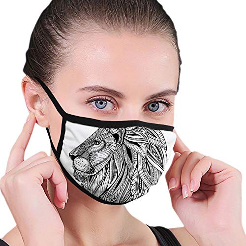 Cómoda cubierta de cara a prueba de viento, animal salvaje de sabana con melena bohemia étnica hecha de ilustración de hojas, decoraciones faciales impresas para hombre y mujer