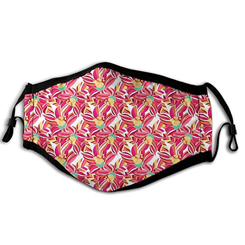 Cómoda cubierta de cara a prueba de viento, flores abstractas con vibrantes pétalos de rayas dibujadas a mano estilo suave arte primaveral, decoraciones faciales impresas para hombre y mujer