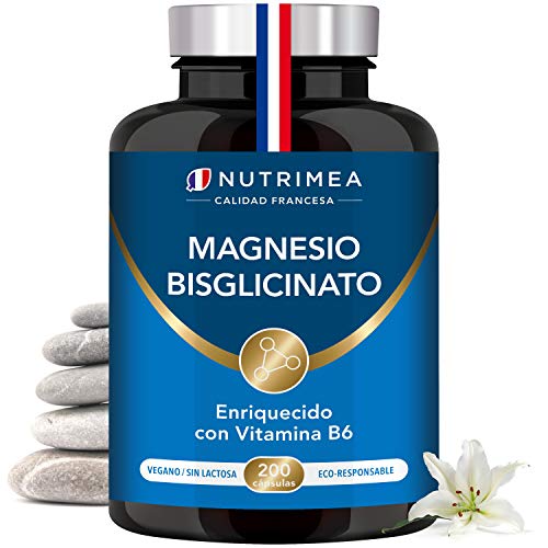 Complejo de Citrato y Bisglicinato de Magnesio | 200 Cápsulas | Vegano Sin Gluten Sin Lactosa | Alta Absorción y Asimilación con Vitamina B6 | 3 meses Suministro | Fabricado en Francia | Estrés Fatiga