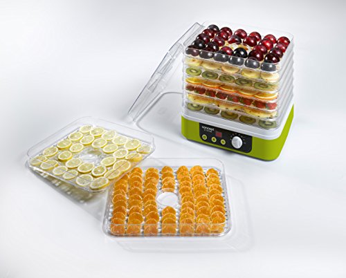 Concept Electrodomésticos SO1060 Deshidratador de alimentos, temporizador, con 9 bandejas rectangulares, temperatura ajustable de 35-70 grados, 1200 W, 46 Decibelios, Plástico, Verde y blanco