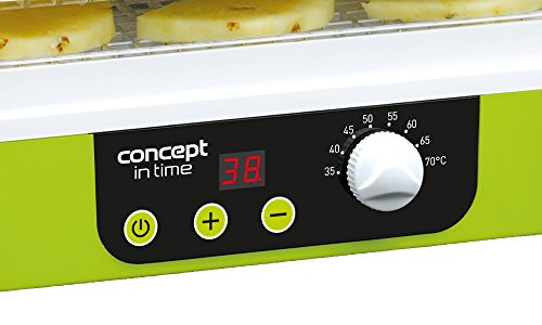 Concept Electrodomésticos SO1060 Deshidratador de alimentos, temporizador, con 9 bandejas rectangulares, temperatura ajustable de 35-70 grados, 1200 W, 46 Decibelios, Plástico, Verde y blanco