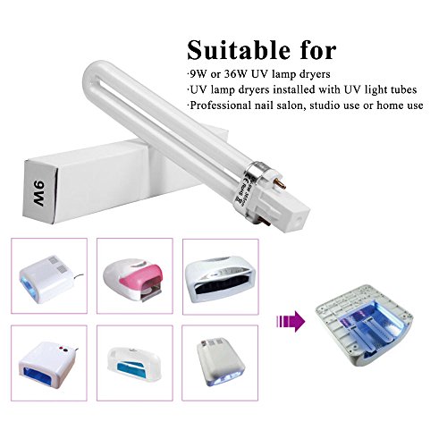 Conjunto de 4 PCS 9W UV,Lámpara de Luz para el Arte del Clavo,Lámpara de Curado Reemplazo de la Lámpara en Forma de U Bombilla de Tubo de Uñas Suministros de Arte