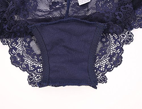 Conjunto de lencería Varsbaby para mujer, sujetador push up y braga con bordados de encaje Azul azul 95B