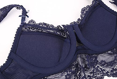 Conjunto de lencería Varsbaby para mujer, sujetador push up y braga con bordados de encaje Azul azul 95B
