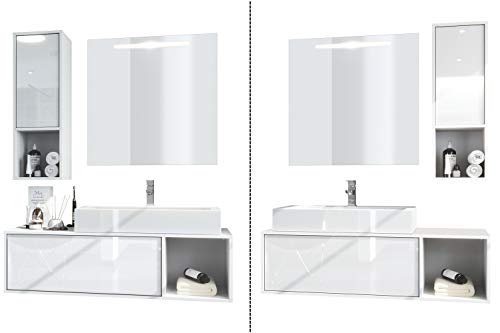 Conjunto de Muebles para baño La Costa, Cuerpo en Blanco Mate/Frentes petróleo de Alto Brillo, con Espejo LED
