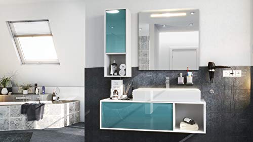 Conjunto de Muebles para baño La Costa, Cuerpo en Blanco Mate/Frentes petróleo de Alto Brillo, con Espejo LED