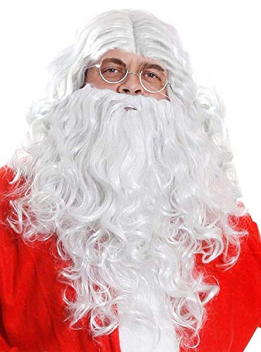 CONJUNTO DE PAPÁ NOEL CONJUNTO DE ACCESORIOS DE DISFRACES DE LUJO PAPÁ NOEL ACCESORIOS COMPLETOS DE 7 PIEZAS - QUE INCLUYE PELUCA + BARBA + GUANTES + GAFAS + CEJAS + SACO DE SANTA + CAMPANA