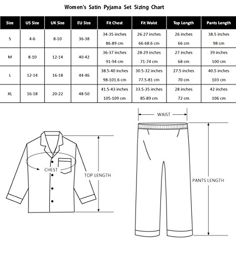 Conjunto de pijama de mujer de satén largo ropa de dormir ropa de dormir ropa de dormir Blanco Blanco con ribete negro. XL