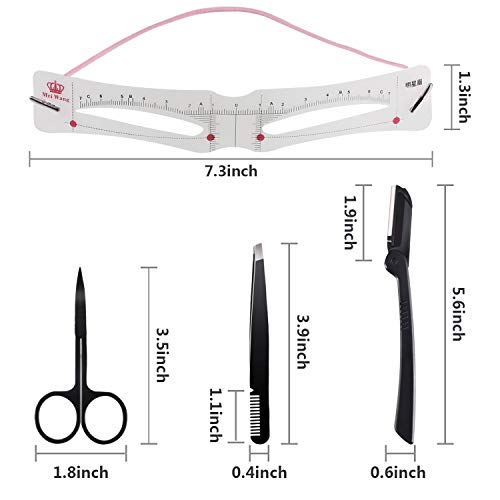 Conjunto de Plantilla de Ceja Incluye 12 Piezas Plantilla de Cejas Reutilizable con Correa, Navaja de Cejas, Pinzas de Cejas y Peine, Tijeras de Cejas para Mujeres Hombres