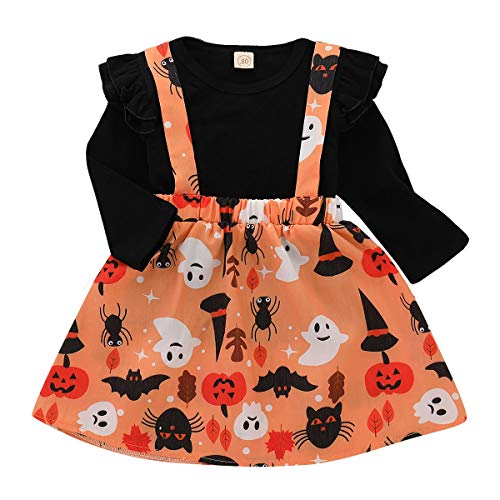 Conjuntos para Bebés Niñas Otoño Invierno 2018 Moda PAOLIAN Camisetas Manga Largas + Falda de Tirantes Halloween Fiestas Ropa para recién Nacidos 12 Meses - 4 años Estampado Calabaza