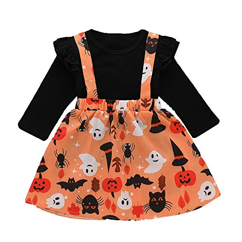 Conjuntos para Bebés Niñas Otoño Invierno 2018 Moda PAOLIAN Camisetas Manga Largas + Falda de Tirantes Halloween Fiestas Ropa para recién Nacidos 12 Meses - 4 años Estampado Calabaza