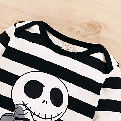 Conjuntos para Niña Invierno Bodies Manga Larga con Rayas Pijama Bebé Recién Nacido Mangas Largas + Pantalones Largos Dibujos + Gorro para Halloween Fiesta (Negro, 0-6 M)