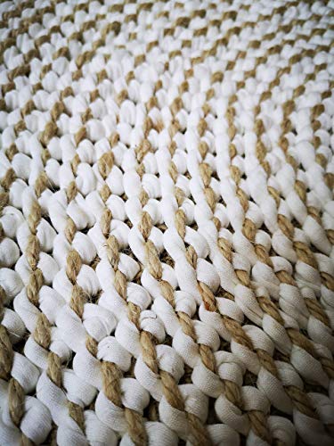 Con&Sal Alfombra artesana Redonda,de Yute y trapillo. Más de 780 Nudos Dobles decoración Tendencias bohochic rústico diseño Exclusivo 80 cm de diámetro Aprox.Regalos Originales.