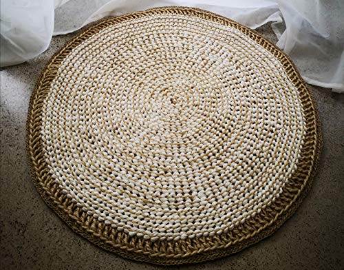 Con&Sal Alfombra artesana Redonda,de Yute y trapillo. Más de 780 Nudos Dobles decoración Tendencias bohochic rústico diseño Exclusivo 80 cm de diámetro Aprox.Regalos Originales.