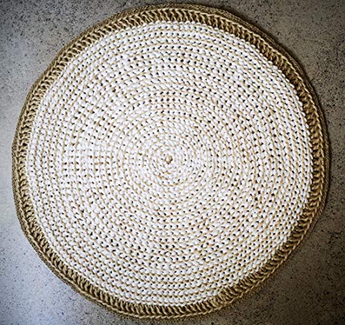Con&Sal Alfombra artesana Redonda,de Yute y trapillo. Más de 780 Nudos Dobles decoración Tendencias bohochic rústico diseño Exclusivo 80 cm de diámetro Aprox.Regalos Originales.