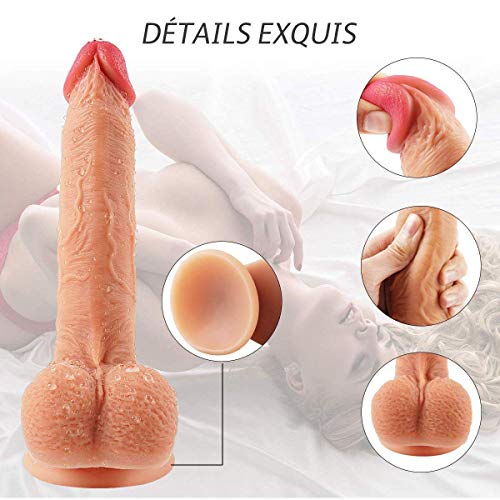 Cônșộlạdôr Vībrādőr de Silicônạ Pura de Doble Capa, 18cm Vībrāciőñ Mạșạjęạdőr de 10 Frecuencias Ręạlīstạ Pęñę Çőck Dong con Potentes Ventosas