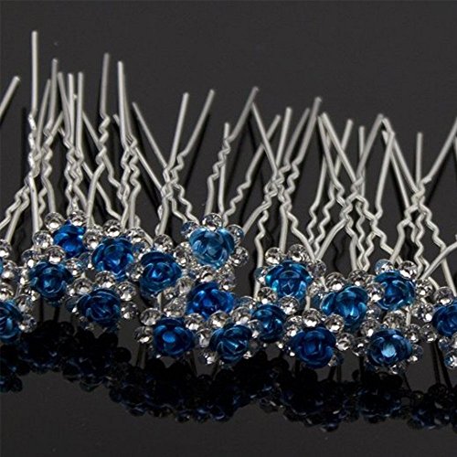 Contever® Elegante 20 piezas para Mujer Suite de Diamante artificial U-en Forma de Horquillas Clips para el Cabello - Azul