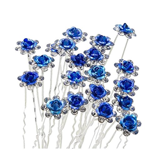 Contever® Elegante 20 piezas para Mujer Suite de Diamante artificial U-en Forma de Horquillas Clips para el Cabello - Azul