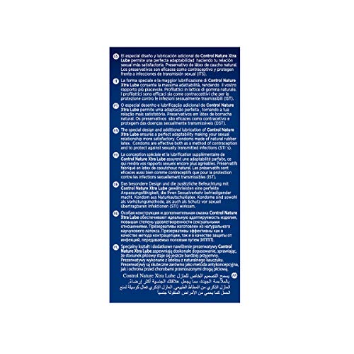 Control Nature Xtra Lube - Caja de condones, gama placer natural, mayor lubricación, perfecta adaptabilidad, sexo seguro, 24 unidades