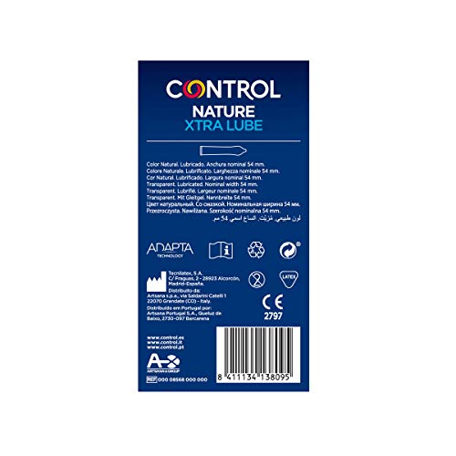 Control Nature Xtra Lube - Caja de condones, gama placer natural, mayor lubricación, perfecta adaptabilidad, sexo seguro, 24 unidades