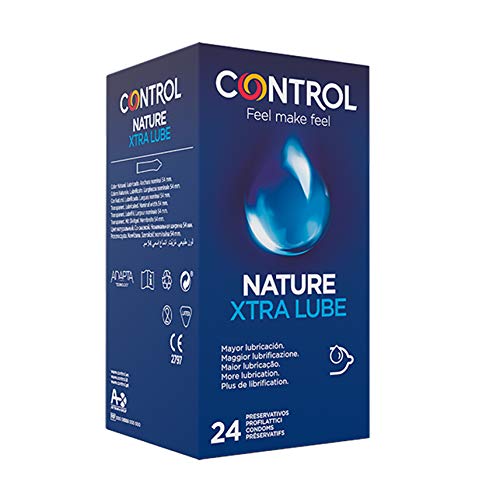 Control Nature Xtra Lube - Caja de condones, gama placer natural, mayor lubricación, perfecta adaptabilidad, sexo seguro, 24 unidades