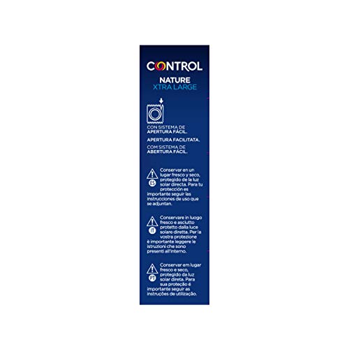 Control Preservativos Nature XL - Caja de condones tamaño más grande, gama placer natural, lubricados, perfecta adaptabilidad, sexo seguro, 12 unidades