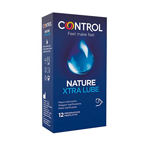 Control Preservativos Nature Xtra Lube - Caja de condones, gama placer natural, mayor lubricación, perfecta adaptabilidad, sexo seguro, 12 unidades