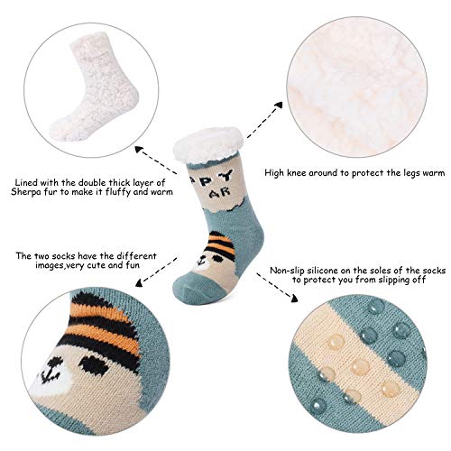 Conysan Gruesos cachemira lana calcetines de piso, casa abrigados calcetines de mujeres, antideslizantes tejidos calcetines de alfombra (Niño-Verde)