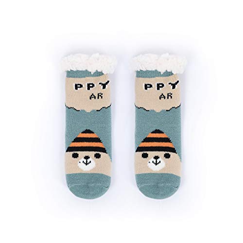 Conysan Gruesos cachemira lana calcetines de piso, casa abrigados calcetines de mujeres, antideslizantes tejidos calcetines de alfombra (Niño-Verde)