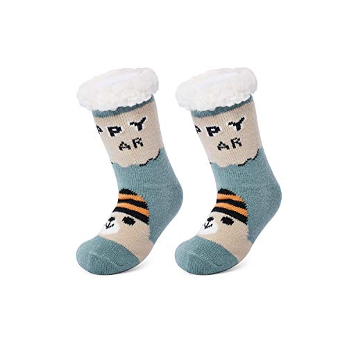 Conysan Gruesos cachemira lana calcetines de piso, casa abrigados calcetines de mujeres, antideslizantes tejidos calcetines de alfombra (Niño-Verde)