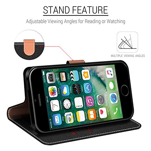 COODIO Funda iPhone 5S con Tapa, Funda Movil iPhone SE, Funda Libro iPhone 5 Carcasa Magnético Funda para iPhone SE/iPhone 5S / iPhone 5(No es Compatible con iPhone SE 2020), Negro/Rojo