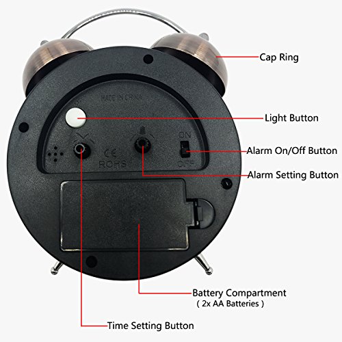 COOJA Vintage Reloj Despertador de Doble Campana con Sonido Fuerte, Alarma Despertador sin Tic TAC Silencioso Analogico Despertadores de Viaje para Infantil Juvenil Niña (4.5 Pulgadas)