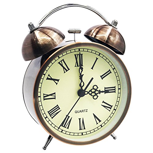 COOJA Vintage Reloj Despertador de Doble Campana con Sonido Fuerte, Alarma Despertador sin Tic TAC Silencioso Analogico Despertadores de Viaje para Infantil Juvenil Niña (4.5 Pulgadas)