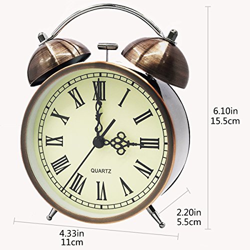 COOJA Vintage Reloj Despertador de Doble Campana con Sonido Fuerte, Alarma Despertador sin Tic TAC Silencioso Analogico Despertadores de Viaje para Infantil Juvenil Niña (4.5 Pulgadas)