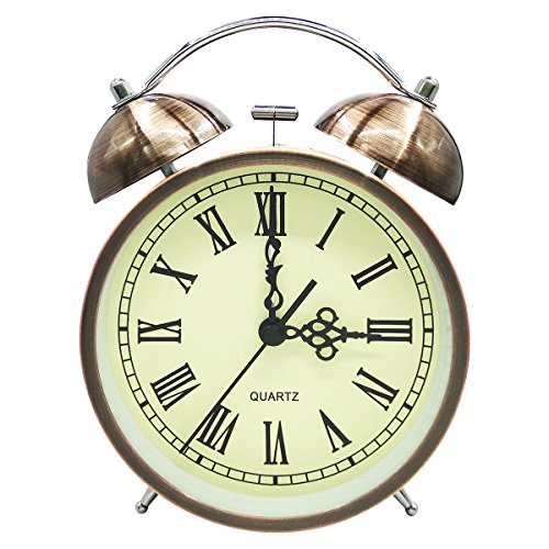 COOJA Vintage Reloj Despertador de Doble Campana con Sonido Fuerte, Alarma Despertador sin Tic TAC Silencioso Analogico Despertadores de Viaje para Infantil Juvenil Niña (4.5 Pulgadas)