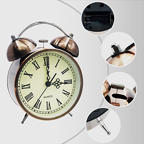 COOJA Vintage Reloj Despertador de Doble Campana con Sonido Fuerte, Alarma Despertador sin Tic TAC Silencioso Analogico Despertadores de Viaje para Infantil Juvenil Niña (4.5 Pulgadas)