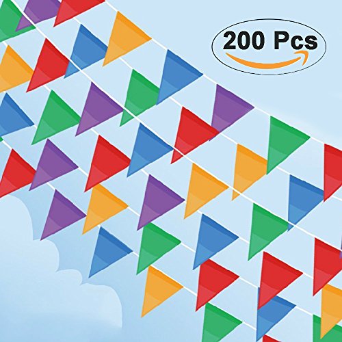 Cookey 200 Pcs Multicolor Bandera Banderín, 100M Nylon Tela Decoraciones Banderas Para Fiesta Gran Apertura de Fiestas y Picnic Patio