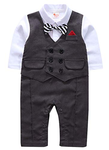 cool elves - Mono Largo Bebés Caballero Traje Niños para Bautizo Fiesta Boda con Pajarita - Gris - 3-6 Meses