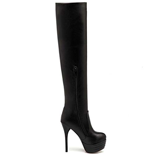 COOLCEPT Mujer Sexy Stiletto Botas sobre la Rodilla Plataforma Tacón Altos Botas Larga Cremallera Fiesta Botas Largas Black Size 45 Asian