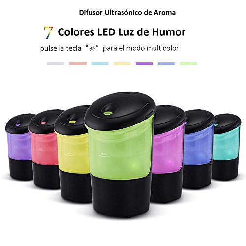 COOLEAD Humidificador Coche USB Ambientador Casa Aroma Difusor de Aceite Esencial 7 Color LED Humectador de Niebla Car Diffuser Essential Oil Ambientador Purificador de Aire para Hogar Oficina Coche