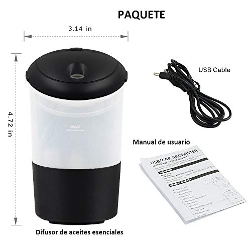 COOLEAD Humidificador Coche USB Ambientador Casa Aroma Difusor de Aceite Esencial 7 Color LED Humectador de Niebla Car Diffuser Essential Oil Ambientador Purificador de Aire para Hogar Oficina Coche